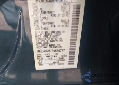 2005 Nissan Titan Le z USA, uszkodzony, nr VIN 1N6BA07B75N556777